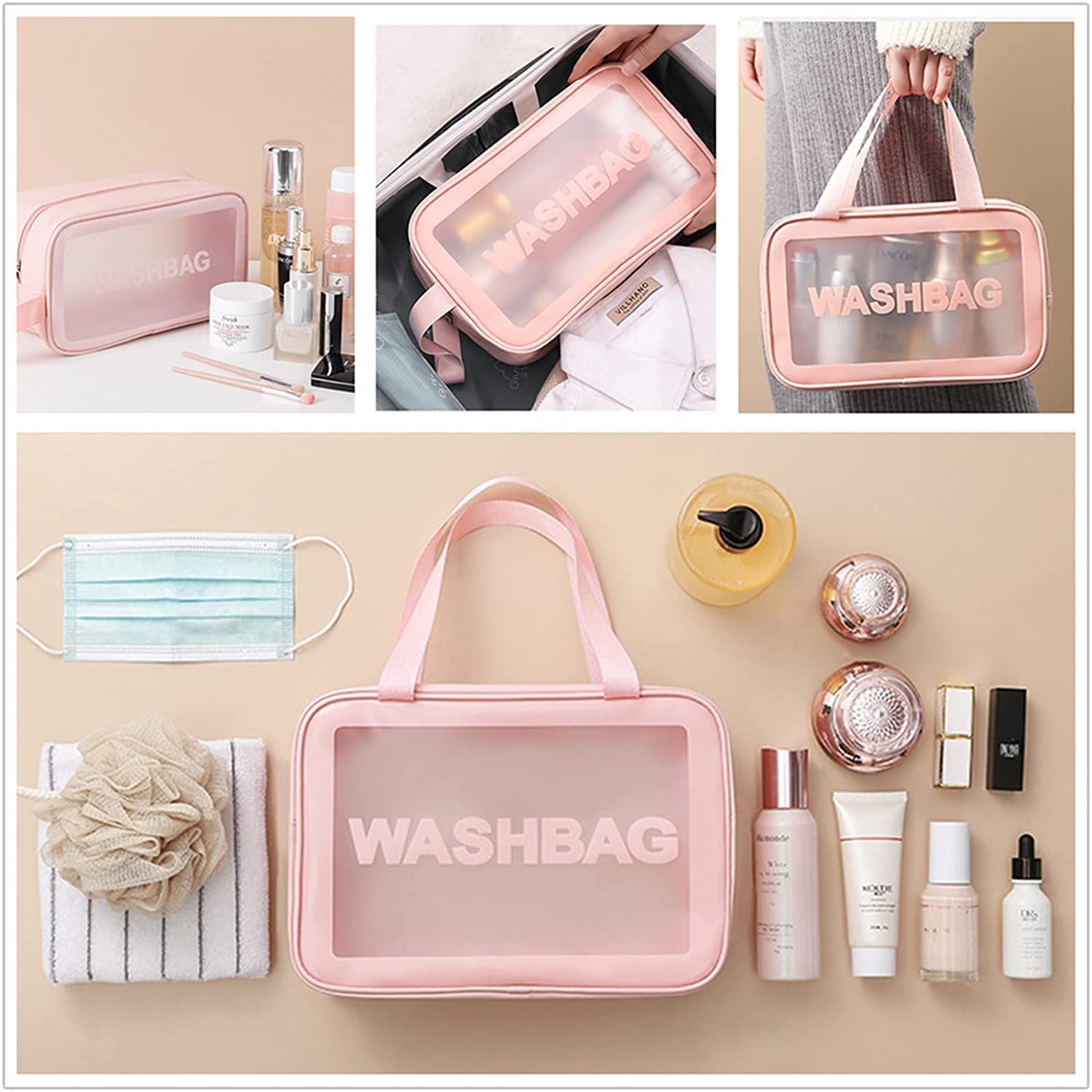 Cosmetic Organizer Bag for Women (Set of 3 Light Pink)