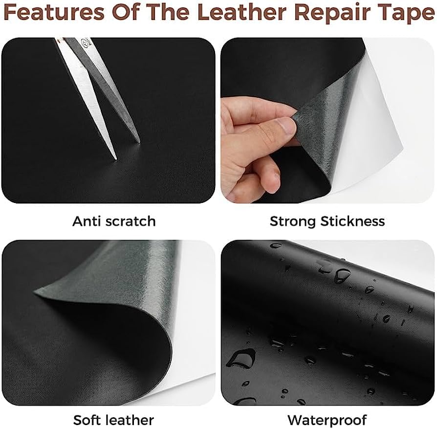 Leather Repair Patch Tape kit for Couches & Furniture Sofa Black 24x12 Inches