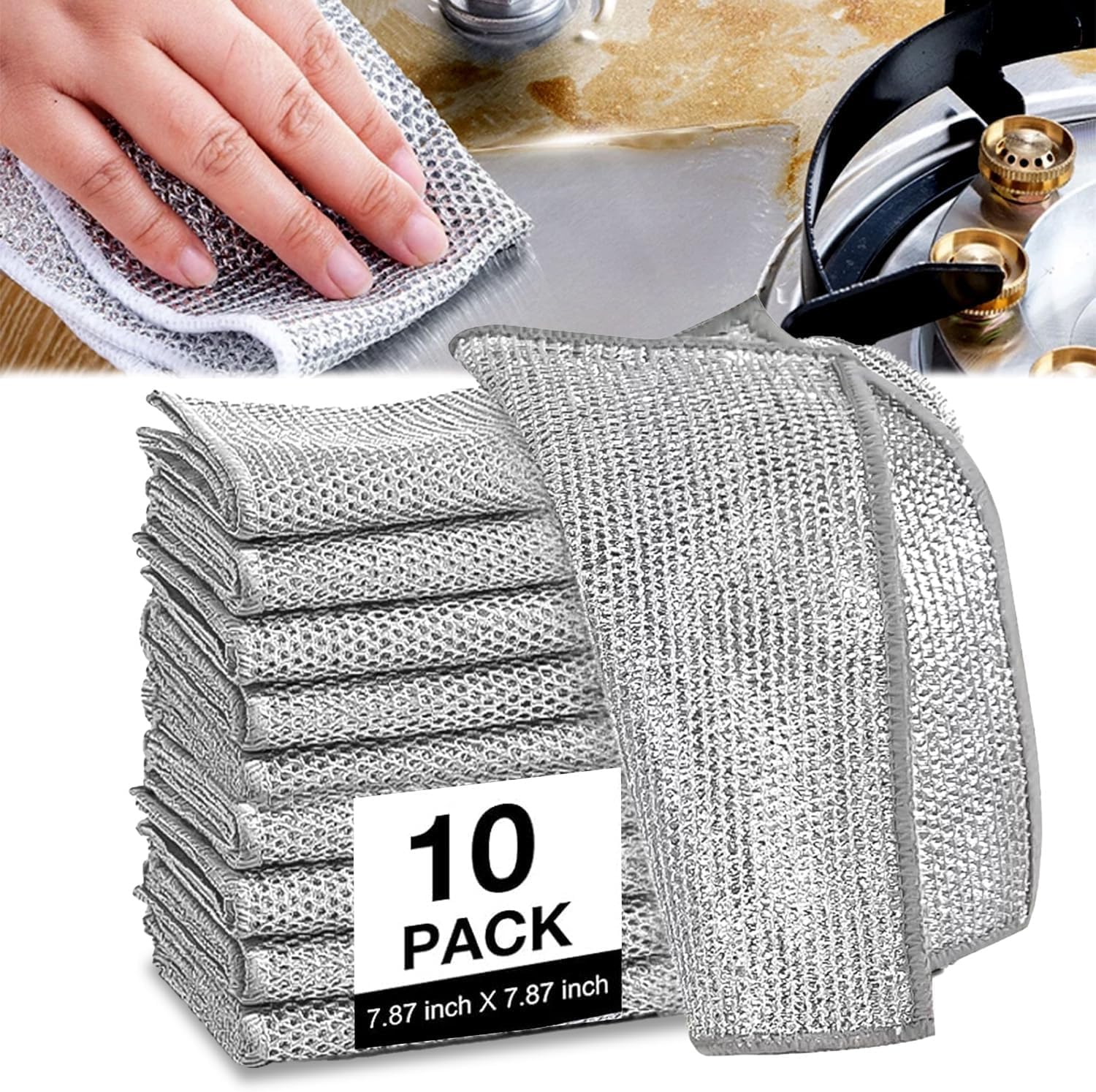 Non Scratch Dish Wash Cloth - Heavy Duty & Reusable - Pack of 10