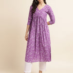 Fabclub Rayon Anarkali Printed Women Kurti (Purple)