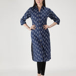 Fabclub Cotton Floral Printed Straight Women Kurti (Navy Blue)