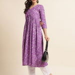 Fabclub Rayon Anarkali Printed Women Kurti (Purple)