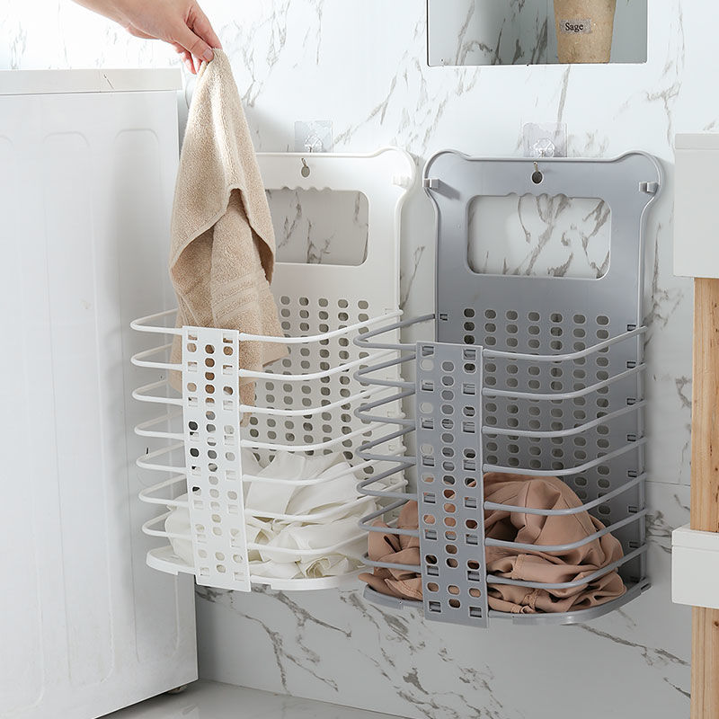 Hanging Folding Laundry Basket (Grey)